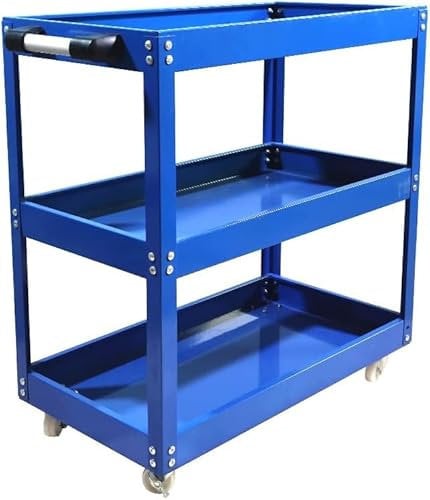 HYGRAD 3 Tier Storage Trolley Rolling Cart Heavy Duty Garage Organiser on Wheels for Mechanics Commercial Tool Use (Blue)