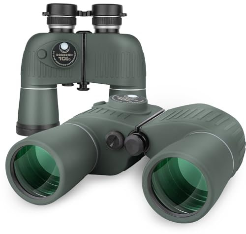 10x50 Marine Fernglas,Fernglas mit Nachtsicht Entfernungsmesser und Kompass, für Wassersport-Enthusiasten und Hobbysegler, inklusive Bereitschaftstasche, Staubschutzkappen und Trageriemen (G)