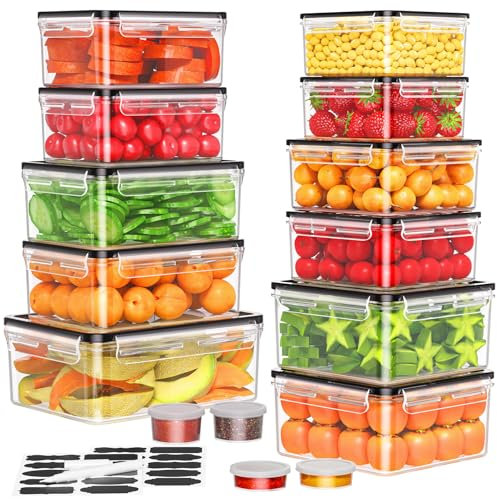 Wwtop Frischhaltedosen mit Deckel Vorratsdosen Set, 30-teilige Aufbewahrungsbox (15 Behälter+15 Deckel), Auslaufsicher Lebensmittelbehälter Set für Küche, BPA-frei, Meal Prep Boxen