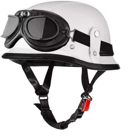 VVPEC Oldtimer Motorradhelm Retro Leder Halbhelm Deutscher Stil Roller Cruiser Chopper Anti-Collision Helm mit Schutzbrille ECEDOT Zertifiziert Roller-Helm Scooter-Helm Mofa-Helm Motorrad HalfHelm(6,L