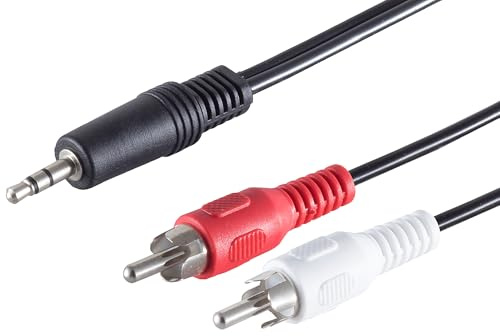 Cable de audio estéreo de 5 m, conector jack de 3,5 mm a 2 conectores RCA, color negro. Perfecto para equipos Hi-Fi, altavoces y amplificadores.