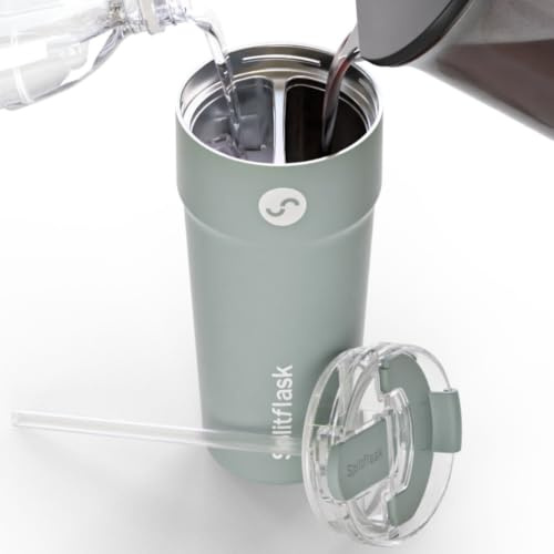 Splitflask 2-in-1 Dual Chamber Tumbler 30oz Hot & Cold Insulated Cup with Straw & Sip Lid, Leak Resistant Stainless Steel Travel Mug for Coffee, Water, Moms, Gym, Work, Car Cup Holder BPA-Free