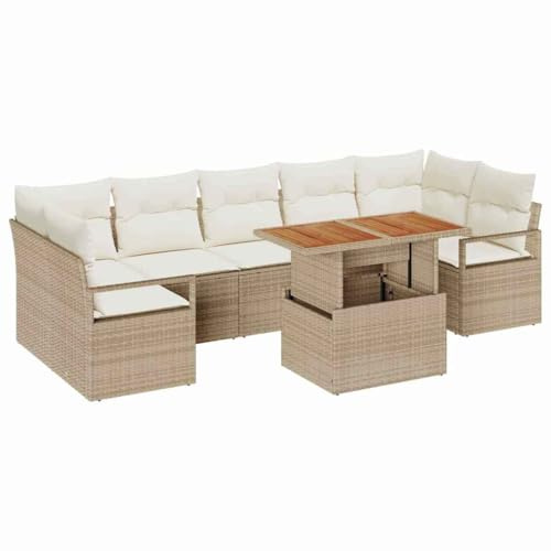 vidaXL Garten-Sofa-Set mit Speicher 8 pcs Beige Poly Rattan, Garten und Terrasse, Modernes Outdoor-Sofa-Set, Rechteckige Patio-Möbel, Bequemes Al-Fresco-Lounging, Stauraumlösungen