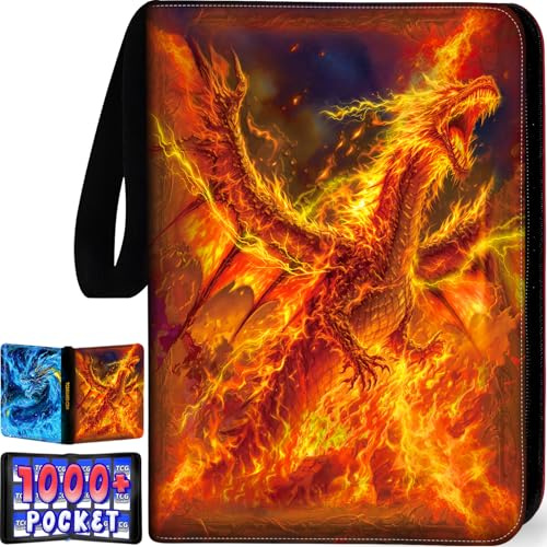 1008 Pockets Card Binder 9 Pocket, 3-Ring Trading Card Binder with 56 Page Removable Sleeves, High Storage Trading Card Holder Collection Card Album Carrying Organizer Case for MTG TCG Cards - Fire