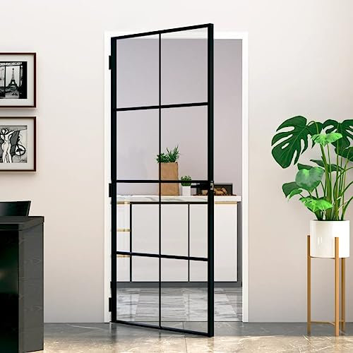 Porta Interna Nero 93x201.5 cm Vetro Temperato e AlluminioHardware Materiali da Costruzione Porte Porte Casa