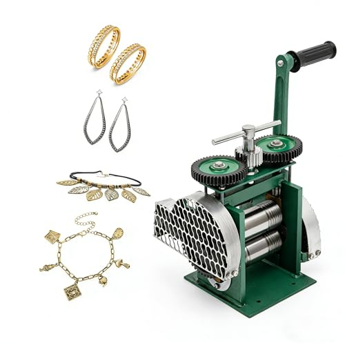 KiwiHood Professional 120mm Manual Rolling Mill Machine for Gold Silver Jewelry Making, Portable Metal Press Tool Hand Crank Jewelry Rolling Mill, Presses Sheet, Square Wire & Semicircle