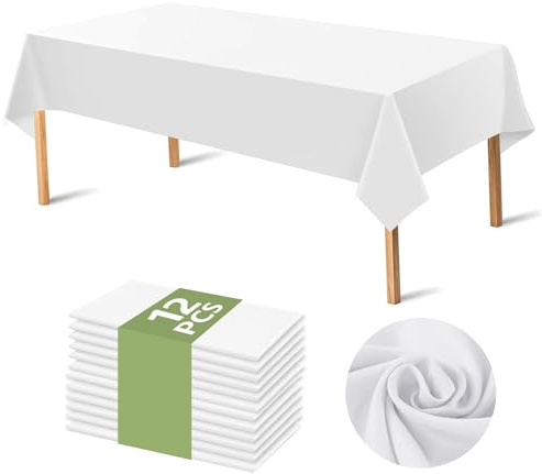 12 Stück Einweg Tischdecke Weiß, 274x137cm Wasserdicht Tischdecken | Einwegtischdecke PEVA Kunststoff Tischbezug Gartentischdecke Weiße Tischdecke einweg für Biertische, Party, Geburtstag