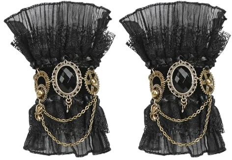 Meleager 1 Pairs Steampunk Spitzenärmel, Gothic Fingerlose Spitzen Handschuhe, Retro Handschuhe, Steampunk Accessoires Damen, für Halloween, Karneval, Maskerade