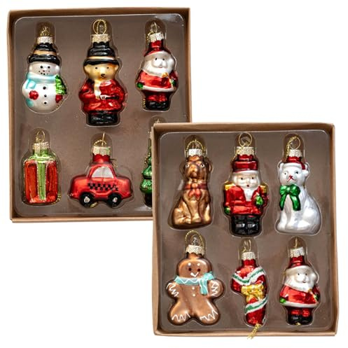 12Pcs Christmas Tree Ornaments Vintage Mini Glass Baubles with Rope Hanging Christmas Ornaments for Xmas Tree Party Decorations Retro