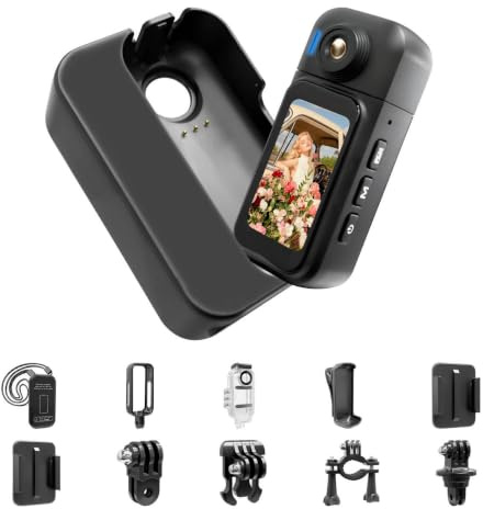 Tiantianle Mini Action Cam 1080P,Body Cam für Outdoor | Wasserdicht 30M,180 Min Akku,Körperkamera Mini mit 180° Objektiv,1,47 Zoll Berührbar Display Vlog Kamera Fahrrad,Reisen