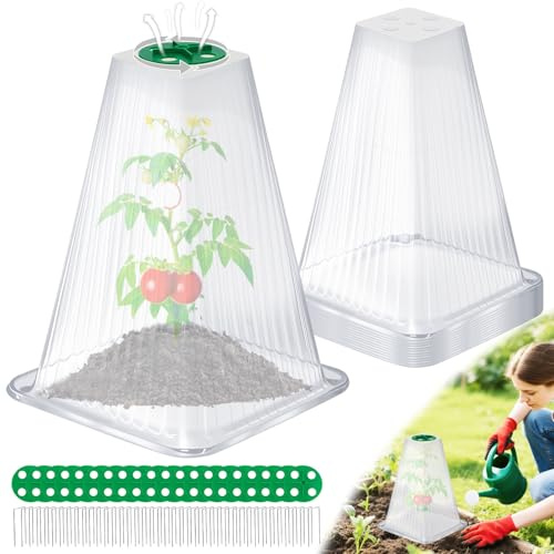 Lot de 20 Cloches de Jardin réutilisables pour Plantes, 23,9 x 19,8 cm (H x P) avec 40 piquets de Sol et Housse d'aération rotative, couvertures de Plantes Protection Contre Le Gel Contre Les Animaux