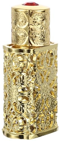 TOYANDONA Flacon Pulvérisateur d'Huile Essentielle 3 Ml en Métal et Verre Bouteille de Parfum Gravée Ajourée Dorée Distributeur Hermétique Voyage Aromathérapie et Cosmétiques