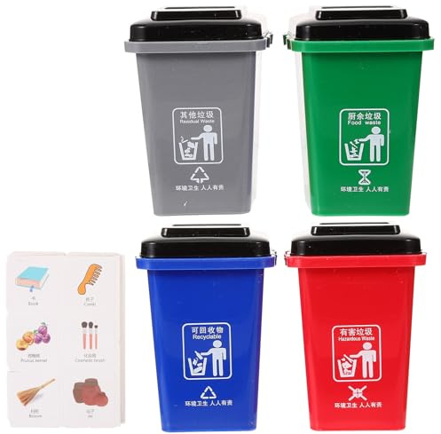 Veemoon Ensemble de Jouets Poubelles Colorées pour Tri des Déchets, Mini Poubelles en Plastique Sûr, Jeu Éducatif D'éveil pour Garçon et Filles, Pédagogique D’Apprentissage du Tri