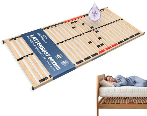 MATERASSO Lattenrost 90x200 cm | 28 Federholzleisten Birkenholz | 3 Liegezonen | Buchenholzrahmen | Lavendelimprägnierung & Bettwanzen-Schutz | Lattenrahmen 90x200 cm | Bettrost Schaummatratzen