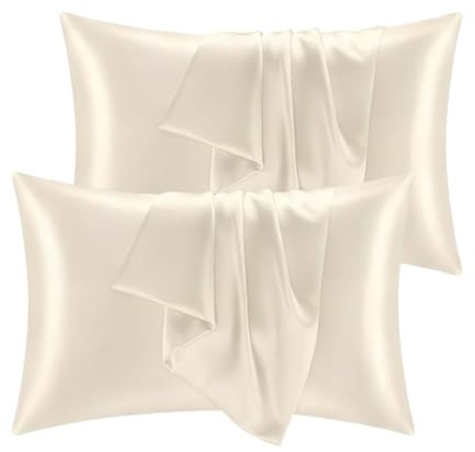 Androxeda 2 Stück Seidenkissenbezug 40x60 cm, Waschbare Seidenkissenbezüge aus 100% Mulberry-Seide, Weiß, für Schlafkomfort und Hautpflege