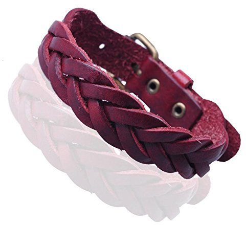 Gemini Armband (rot), raffiniertes Flechtarmband, hochwertiges Leder, Schnallen Verschluss, Street Style für Boys, Girls, Herren, Damen, Unisex, 17,8-21,6 cm (Länge)