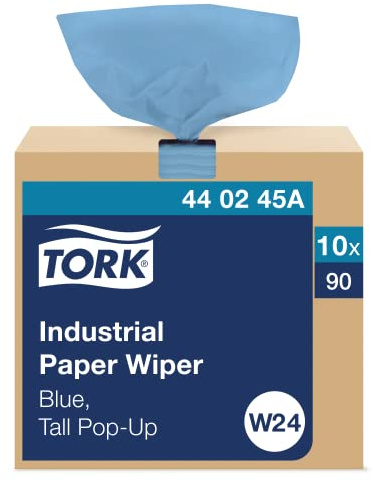 Tork Industrial Paper Wiper Blue W24, Pop-up Box, 10 x 90 Sheets, 440245A