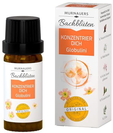 Murnauers Bachblüten Konzentrier Dich Globulini | Fokus | 10 g | Achtsamkeit & Fokus, für Kinder ab 3 Jahren, Original Bachblüten, Globulini, zuckerfrei, aus Deutschland