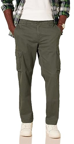 Amazon Essentials Pantalones de Trabajo Estilo Cargo, Elásticos y de Corte Recto (Disponibles en Tallas Grandes) Hombre, Verde Oliva, 34W / 32L