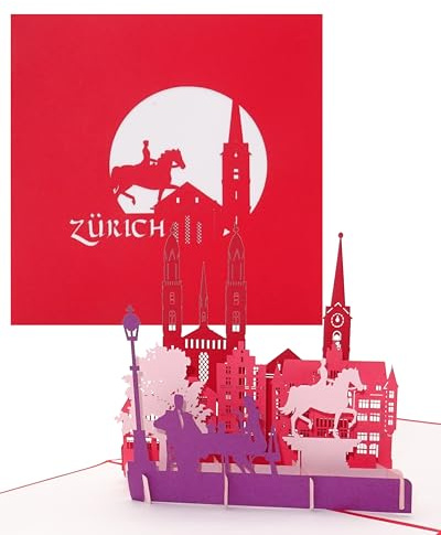 3D Pop-Up Karte Zürich-Panorama – Souvenir & Reisegutschein | Zürich mit Großmünster und Fraumünster. Einladung, Städtegruß, Schweiz-Souvenir oder Gutschein für die Städtereise.