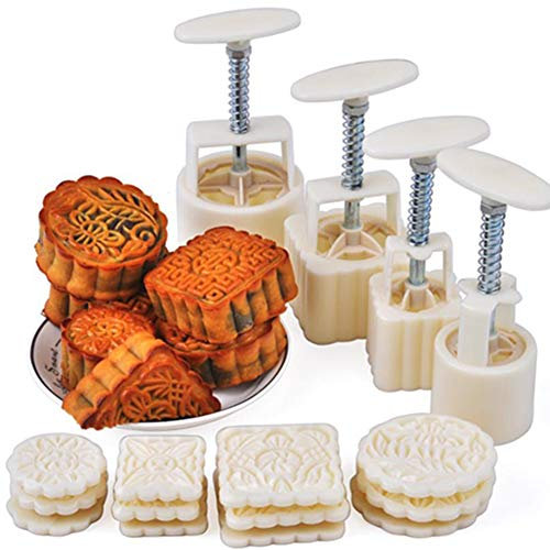 powerking Sellos de galletas, prensas de galletas, molde de pastel de luna, cortador de prensa manual para fiesta, hogar, hotel (4 juegos, 3 sellos de patrón cada uno)