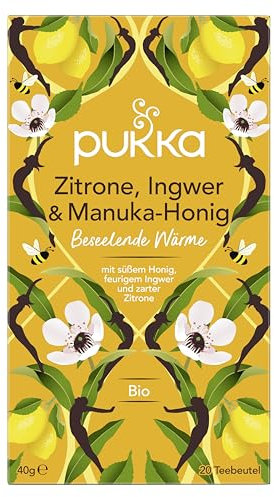 Pukka Tee Set, Bio Kräutertee Zitrone, Ingwer & Manuka-Honig, Zitrone, Ingwer, Honig und Kurkuma, Für starke Alltagsmomente, 4er Pack, 80 Teebeutel