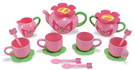 Melissa & Doug Bella Butterfly Pretend Play Tea Set (Food-Safe Material, Frustration-Free Packaging, Great Gift for Girls and Boys - Best for 3, 4, and 5 Year Olds)