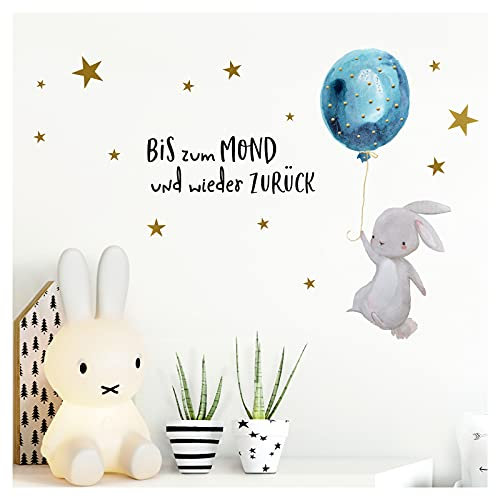 Little Deco Hase mit Luftballon Blau Spruch Bis zum Mond DL213-4