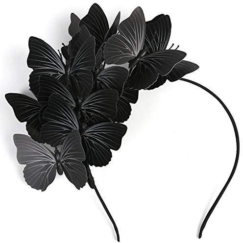 Coucoland Fascinator mit Schmetterlingen, Hut, Monarch-Schmetterling, Stirnband, Krone, Teeparty, Kentucky, Halloween-Kostüm, Kopfschmuck, D-schwarz, 1 Count (Pack of 1)