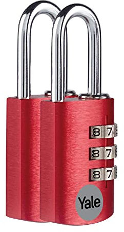 Yale Lucchetto a combinazione in alluminio YE3CB/20/121/2/CO, 20 mm, con staffa in acciaio, 3 cifre, set da 2 pezzi