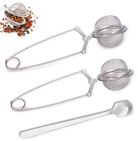 ANYI16 Filtro colador de té de acero inoxidable con mango para hojas sueltas, té Mulling Especias Snap Ball infusor de malla de té, pinzas de filtro de té – 2 unidades
