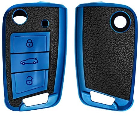 kwmobile Autoschlüssel Hülle kompatibel mit VW Golf 7 MK7 3-Tasten Autoschlüssel - Schlüsselhülle Cover Blau Schwarz