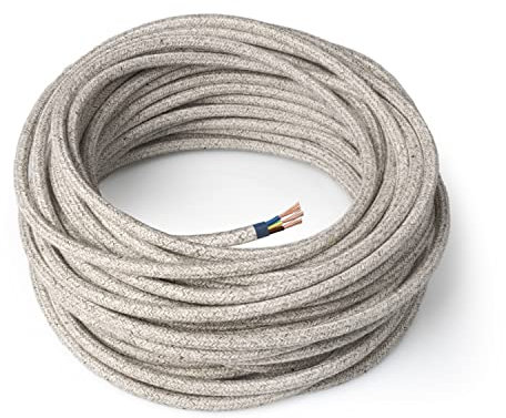 Amarcords - Textilkabel für Lampen CANVAS BEIGE, rund, Leinen, 3 Meter, mit Erdung 3x0,75 - Stoffkabel mit farbigem vintage Stoff überzogen für Kronleuchter, Wandlampen und Lampenschirme