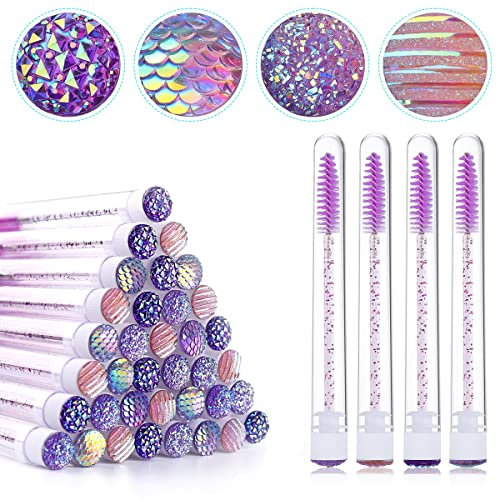 EBANKU 40 Stück Violett Diamant Leere Mascara Tube Set, Wimpernbürste Tubes Leere Mascara Wand Tube Make up Pinsel Mascara Pinsel für Wimpernverlängerung