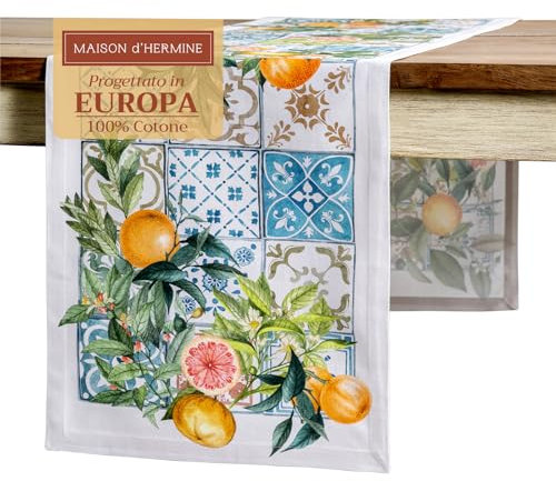Maison d' Hermine Tischläufer 100% Baumwolle 50cm x 150cm Tischläufer, dekorativer waschbarer Oster-Tischläufer für Essen, Buffetpartys und Camping, Agrume – Frühling/Sommer