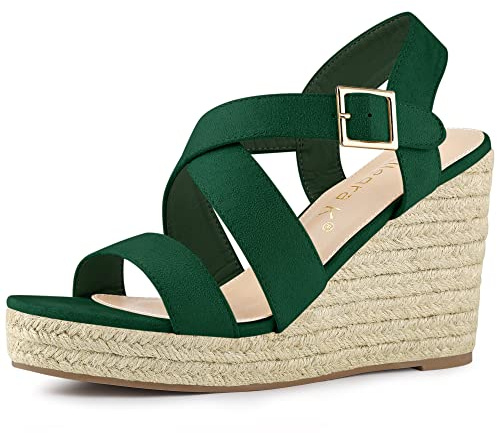 Allegra K Women Espadrilles Platform Slingback Ankle Strap Wedges Sandals | Crisscross design. Comfortable wedge. Espadrille outsole. Office, Party, Casual, Halloween, Christmas