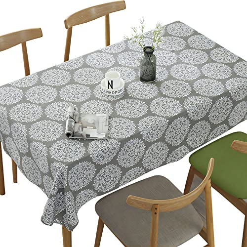 LIUCONGBD Graue Retro-Tischdecke 90x90 cm, quadratische Baumwoll-Leinen-Tischdecke, Blumenmuster Medaillon Tischdecke für drinnen und draußen Zuhause Küche Wohnzimmer Picknick