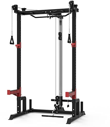 Train Hard Half Cage Kniebeugeständer Squat Rack Power Rack Smith Machine Multipresse (Rack + Kabel-, Klimm- & Latzug)