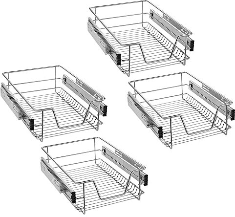 VA-Cerulean Teleskopschublade,Korbauszug Schrankauszug,Küchenschublade,Ausziehbare Ablage,Schlafzimmerschublade Vollauszug,Küchen Regal 20KG Tragkraft,Geeignet für 40cm Schränke(4 Stück)