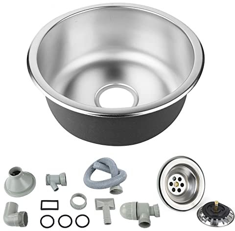 MINGYI Evier Cuisine 1 Bac, Évier avce Siphon et Bonde, Évier à Encastrer Évier Inox 1 Bac (Forme Ronde Φ 41×20 cm)