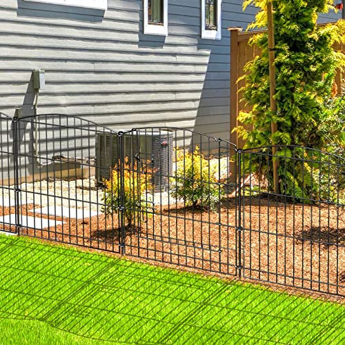 INJOPEXI Gartenzaun, 6 Paneele, 3,6 m (L) x 61 cm (H), dekorativer Gartenzaun mit 5 Paneelen, 1 Tor, rostfreier Draht, kein Graben, Gartenzaun, Tierbarrierezaun für den Außenbereich, Hinterhof,