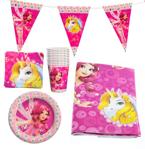 Party Factory « Mia and Me » Ensemble de Vaisselle jetable, 10 gobelets, 10 Assiettes, 20 Serviettes, 1 Nappe et 1 Guirlande de fanions