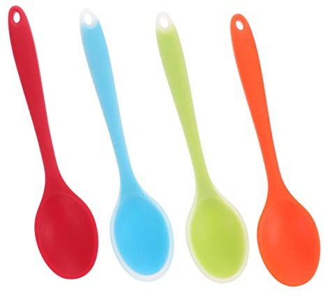BESTonZON 4 Piezas cuchara de silicona traje de niños cuchara sopera cuchara de mango largo cuchara para servir antiadherente multifunción colocar cucharada de helado alumno