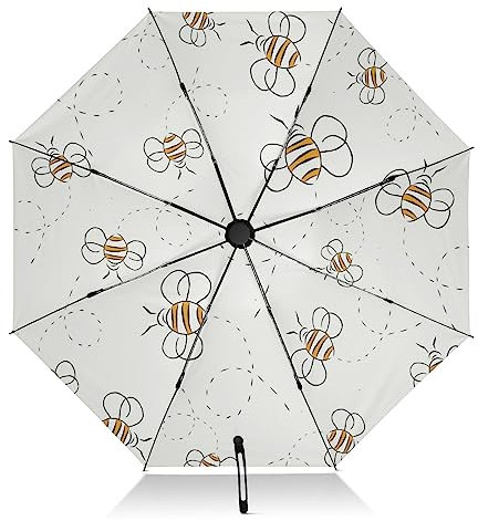 FRODOTGV Kompakter Regenschirm mit Cartoon-Bienen-Motiv, Reise-Regenschirm für Sonne, Regen, groß, umgekehrt, winddicht, 8 Rippen, tragbarer UV-Regenschirm, automatisch, für Männer und Frauen