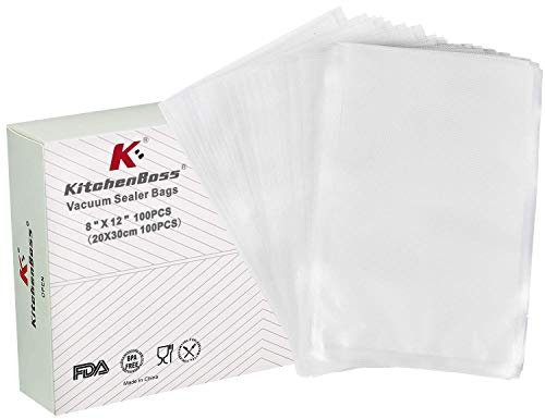 KitchenBoss Sac Sous Vide Alimentaire: Sachet Sous Vide Alimentaire pour L'appareil de Mise Sous Vide, Sac Sous Vide, 100 Sacs 20 x 30cm, Film Sous Vide Alimentaire sans BPA