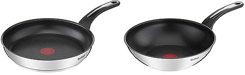 Tefal Poêle, Acier inoxydable, Cranberry, 30 cm & Emotion Poêle wok 28 cm, Revêtement antiadhésif, Garantie 10 ans, Base épaisse pour une diffusion de chaleur homogène