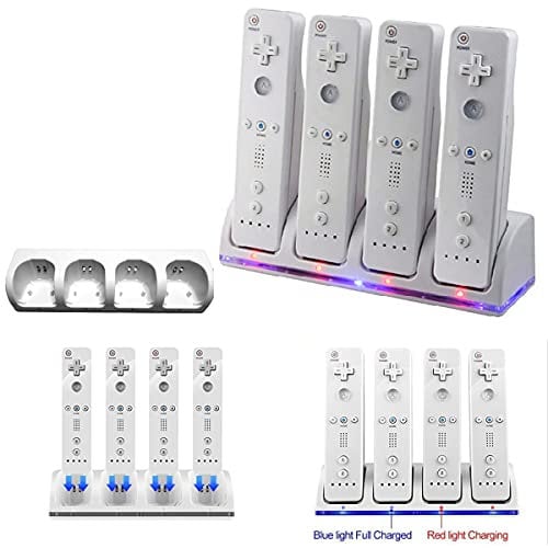 Puseky 4 IN 1 Controller Charging Dock with 4 Rechargeable Batteries and LED Indicators for Wii Controller