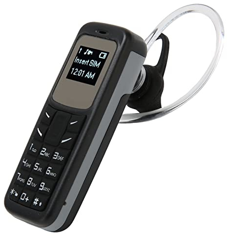 Mini Téléphone Portable, combiné Bluetooth 0,66 Pouces Numéroteur D'écouteurs Bluetooth débloqué avec Carte SIM de Support de Crochet d'oreille, Petit Téléphone Portable 2G GSM