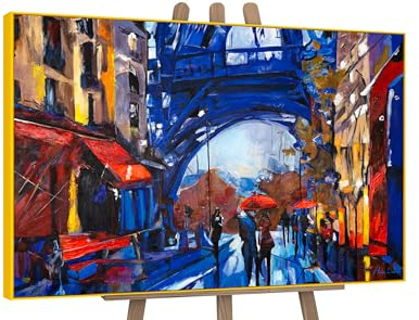 YS-Art Abstrakt Acrylbild Straßen von Paris handgemalt Bild blau