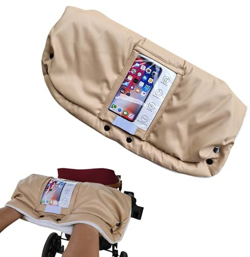 Kinderwagen Fleece Handsack Kinderwagen Handschuhe mit Handytasche Winter Handwärmer Wasserdicht & Winddicht Handschützer für Kinderwagen/Pram/Stroller/Buggy, Beige